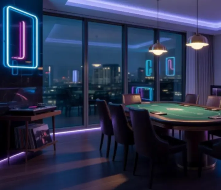 Elegancka, wieczorowa atmosfera przy stołach pokerowych