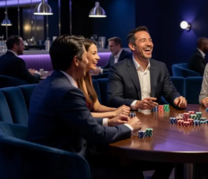 Grupa gości podczas wieczoru pokerowego w eleganckiej atmosferze
